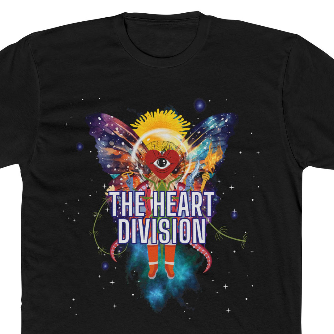 "We Come in Peace" Unisex T-Shirt close up of design, black