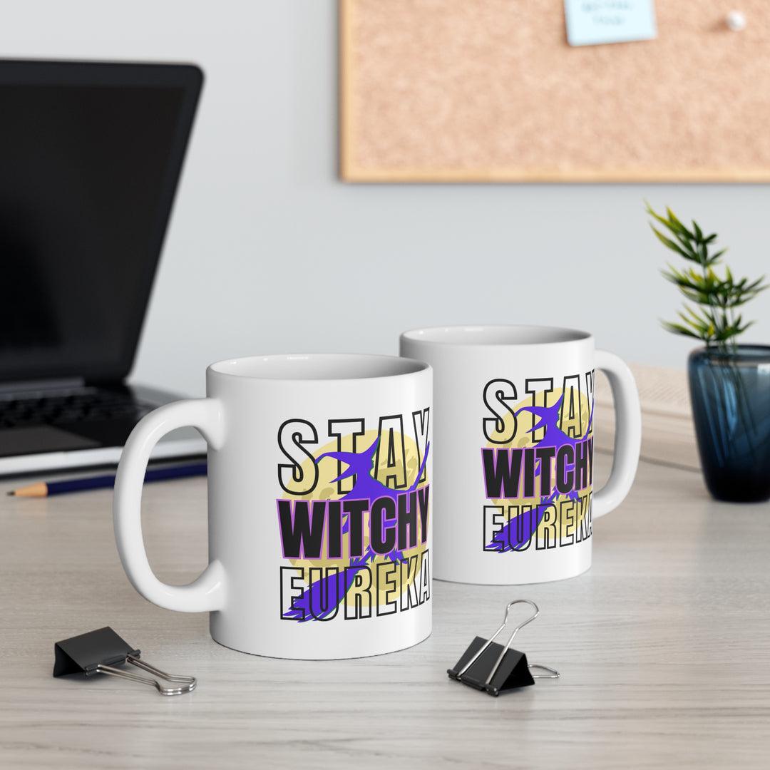 Stay Witchy Eureka Mug on a desk