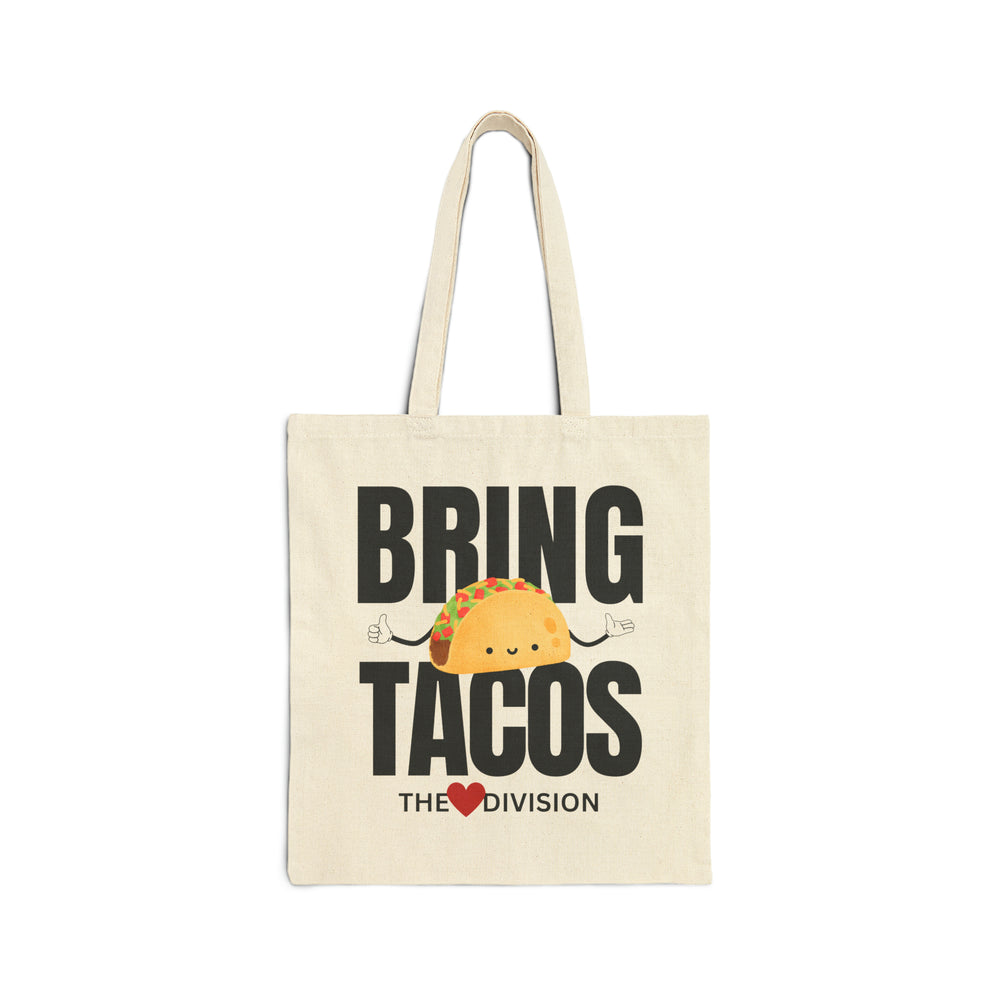 "BRING TACOS"  Candid Candy Hearts Cotton Canvas Tote back image