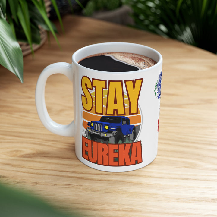 Stay J E E P Y Eureka Mug with coffee