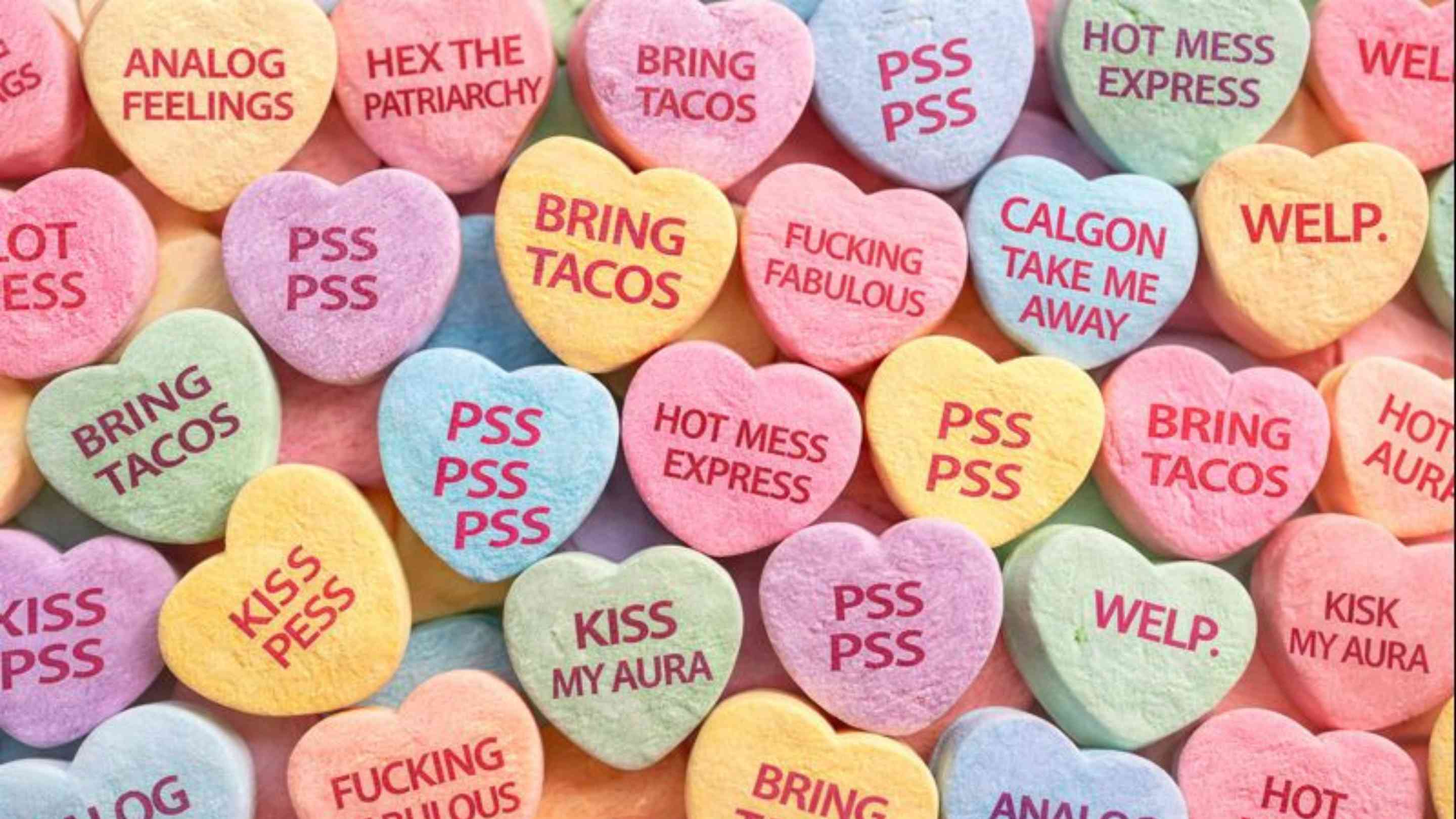 Modern Conversation Heart Greeting Cards | Candid Candy Hearts by