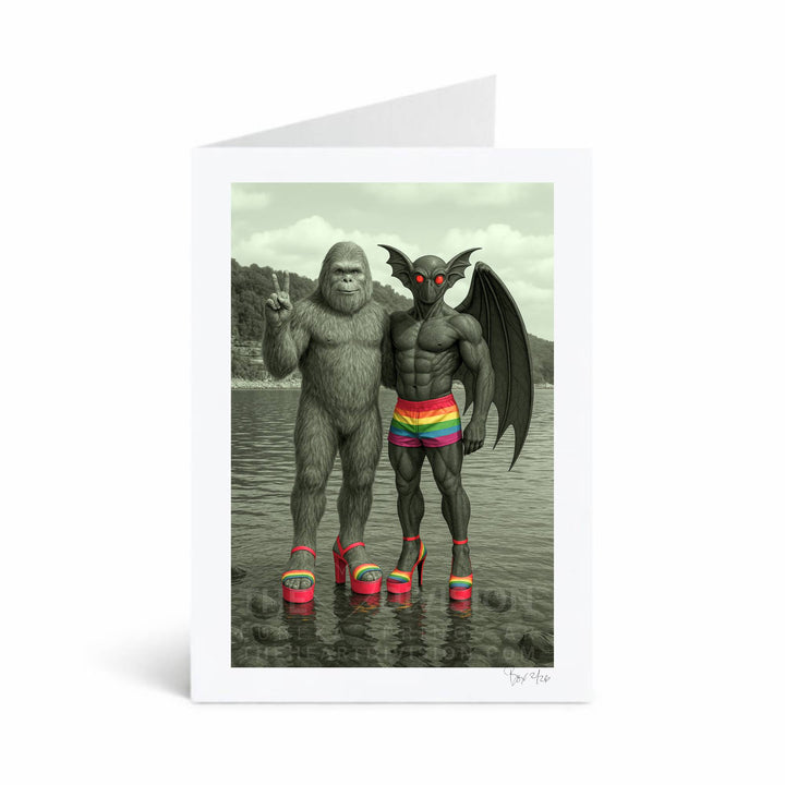 Cryptid Cookout Series, #4 Mothman and Bigfoot, 5x7 Greeting Card