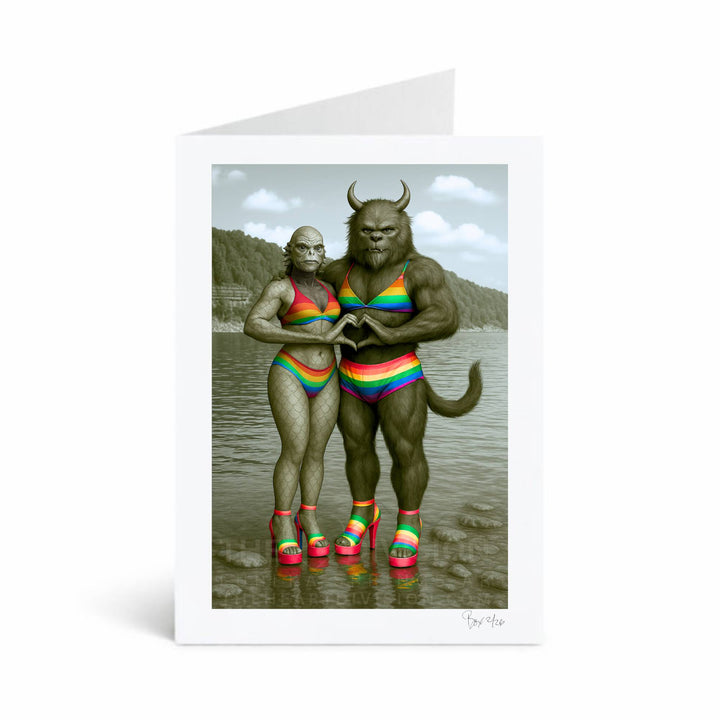 Cryptid Cookout Series, #7 Mistress Lagoon and her Ozark Howler, 5x7 Greeting Card