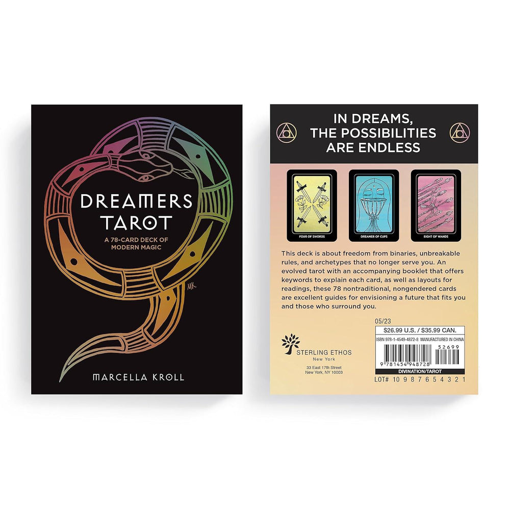 "Dreamers Tarot" deck front and back packaging