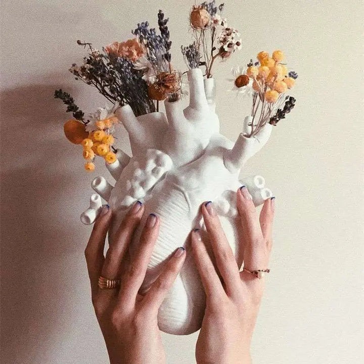 Human Heart Vase with flowers