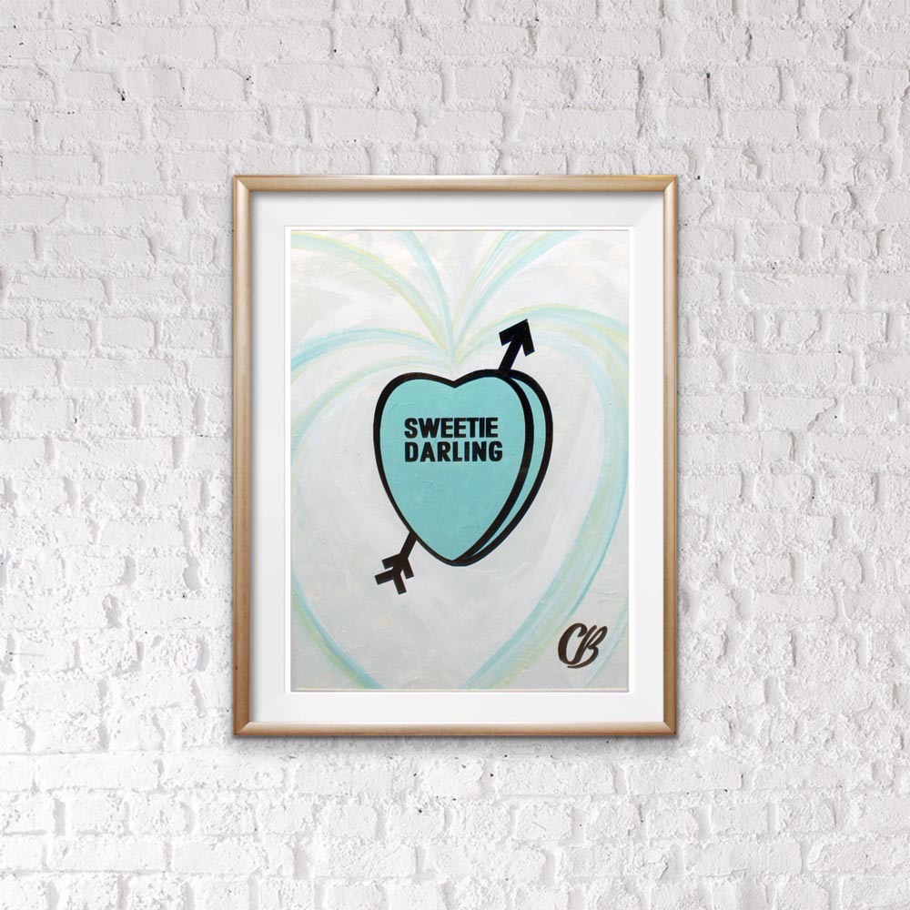 Candy Conversation Hearts - "Sweetie Darling" Original Acrylic - Framed 33 1/2" x 41 1/2"