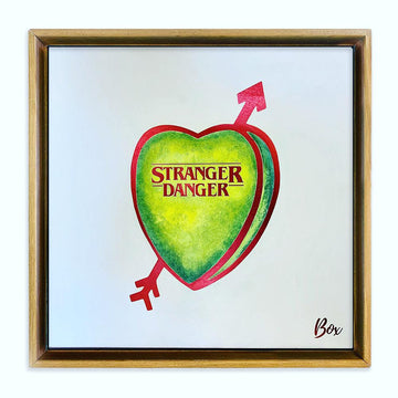Candy Conversation Hearts - Stranger Danger Original Acrylic - Framed 20"x 20"
