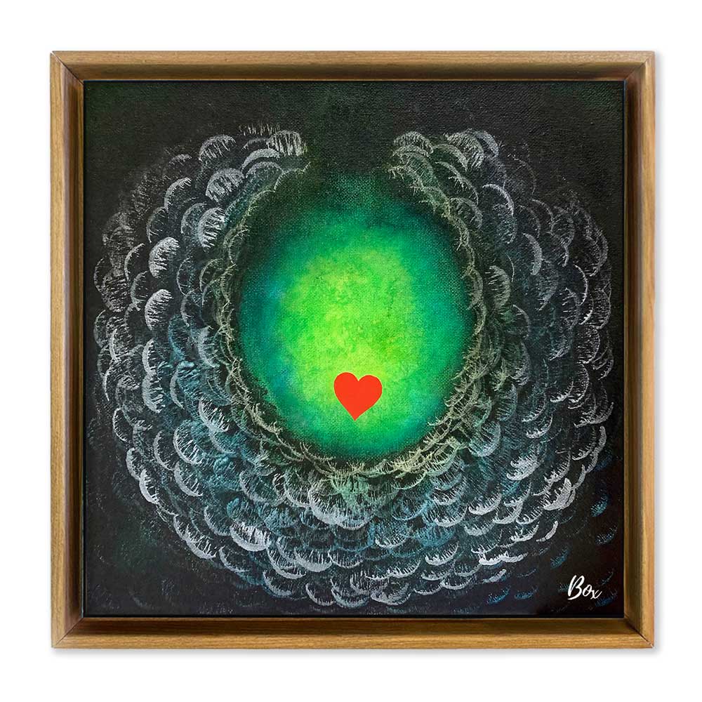Follow Your Heart Series - Cave Heart Green #2 Original Acrylic 12"x12"