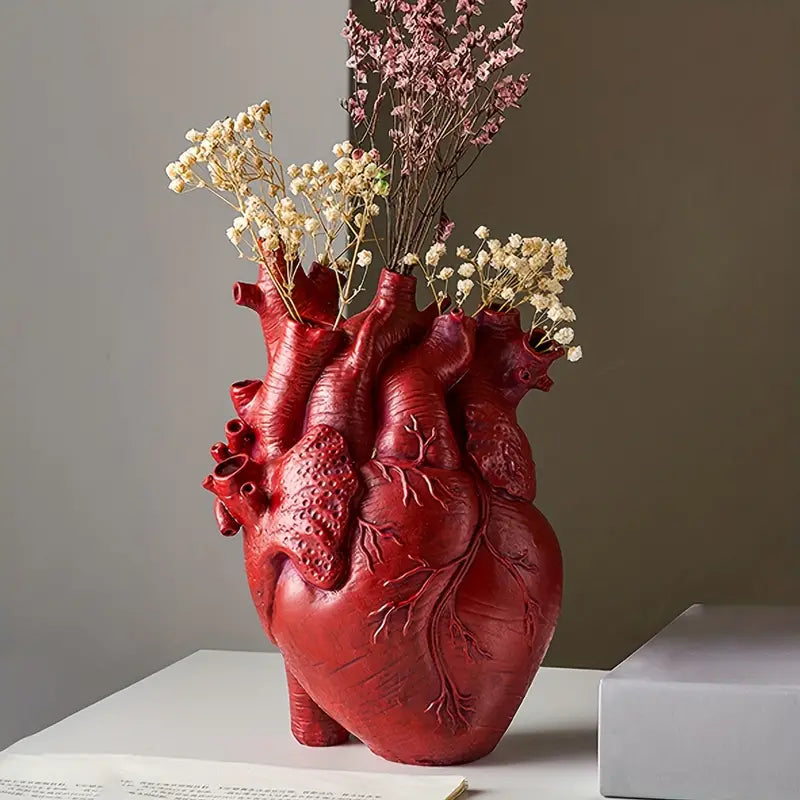 Red Human Heart Vase with flowers